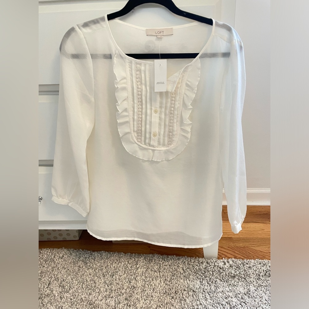 LOFT sheer white blouse